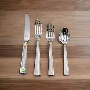 Waterford Carleton Flatware 18/10 Stainless Place Setting Gold Accent 4 Pcs